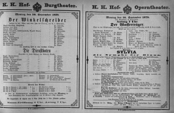 Theaterzettel (Oper und Burgtheater in Wien) 18780916 Seite: 1