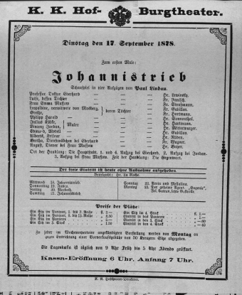 Theaterzettel (Oper und Burgtheater in Wien) 18780917 Seite: 1