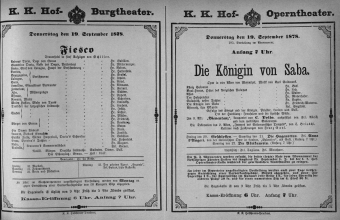 Theaterzettel (Oper und Burgtheater in Wien) 18780919 Seite: 1