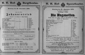 Theaterzettel (Oper und Burgtheater in Wien) 18780921 Seite: 1