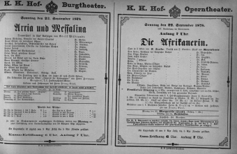 Theaterzettel (Oper und Burgtheater in Wien) 18780922 Seite: 1