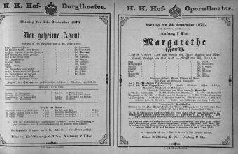 Theaterzettel (Oper und Burgtheater in Wien) 18780923 Seite: 1