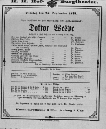 Theaterzettel (Oper und Burgtheater in Wien) 18780924 Seite: 1