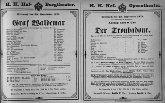 Theaterzettel (Oper und Burgtheater in Wien) 18780925 Seite: 1