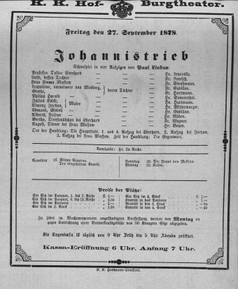 Theaterzettel (Oper und Burgtheater in Wien) 18780927 Seite: 1
