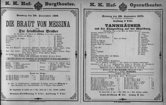 Theaterzettel (Oper und Burgtheater in Wien) 18780929 Seite: 1