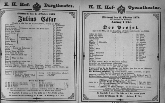 Theaterzettel (Oper und Burgtheater in Wien) 18781002 Seite: 1