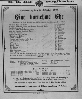 Theaterzettel (Oper und Burgtheater in Wien) 18781003 Seite: 1