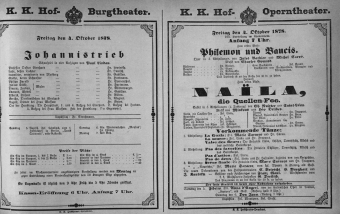 Theaterzettel (Oper und Burgtheater in Wien) 18781004 Seite: 1