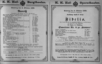 Theaterzettel (Oper und Burgtheater in Wien) 18781005 Seite: 1