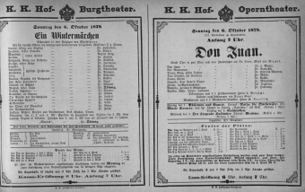 Theaterzettel (Oper und Burgtheater in Wien) 18781006 Seite: 1