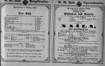 Theaterzettel (Oper und Burgtheater in Wien) 18781007 Seite: 1