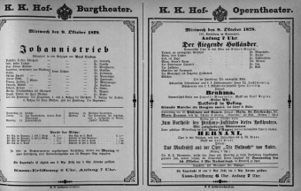 Theaterzettel (Oper und Burgtheater in Wien) 18781009 Seite: 1