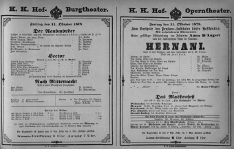 Theaterzettel (Oper und Burgtheater in Wien) 18781011 Seite: 1