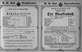 Theaterzettel (Oper und Burgtheater in Wien) 18781012 Seite: 1