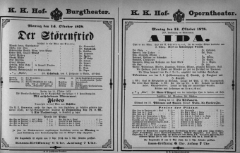 Theaterzettel (Oper und Burgtheater in Wien) 18781014 Seite: 1