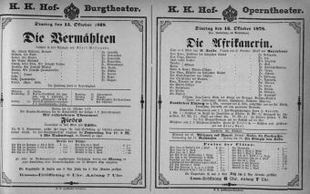 Theaterzettel (Oper und Burgtheater in Wien) 18781015 Seite: 1