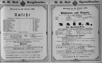 Theaterzettel (Oper und Burgtheater in Wien) 18781016 Seite: 1