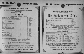 Theaterzettel (Oper und Burgtheater in Wien) 18781018 Seite: 1