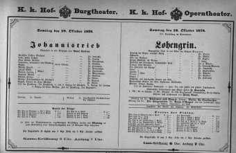 Theaterzettel (Oper und Burgtheater in Wien) 18781019 Seite: 1