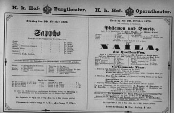 Theaterzettel (Oper und Burgtheater in Wien) 18781020 Seite: 1