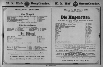 Theaterzettel (Oper und Burgtheater in Wien) 18781021 Seite: 1