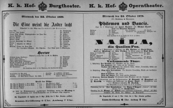 Theaterzettel (Oper und Burgtheater in Wien) 18781023 Seite: 1