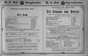 Theaterzettel (Oper und Burgtheater in Wien) 18781024 Seite: 1