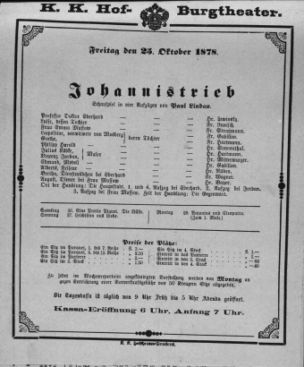 Theaterzettel (Oper und Burgtheater in Wien) 18781025 Seite: 1
