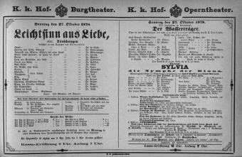 Theaterzettel (Oper und Burgtheater in Wien) 18781027 Seite: 1