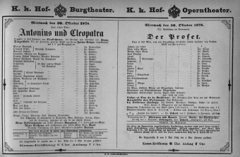 Theaterzettel (Oper und Burgtheater in Wien) 18781030 Seite: 1