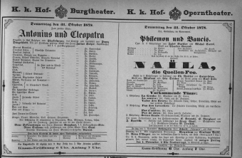 Theaterzettel (Oper und Burgtheater in Wien) 18781031 Seite: 1