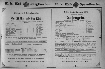 Theaterzettel (Oper und Burgtheater in Wien) 18781101 Seite: 1