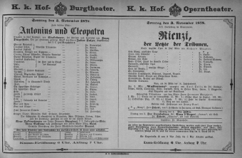 Theaterzettel (Oper und Burgtheater in Wien) 18781103 Seite: 1