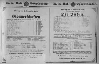 Theaterzettel (Oper und Burgtheater in Wien) 18781104 Seite: 1