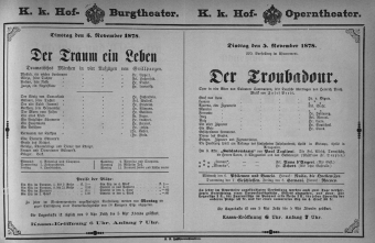 Theaterzettel (Oper und Burgtheater in Wien) 18781105 Seite: 1