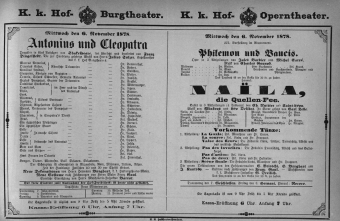 Theaterzettel (Oper und Burgtheater in Wien) 18781106 Seite: 1