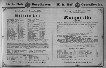 Theaterzettel (Oper und Burgtheater in Wien) 18781110 Seite: 1