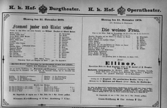 Theaterzettel (Oper und Burgtheater in Wien) 18781111 Seite: 1