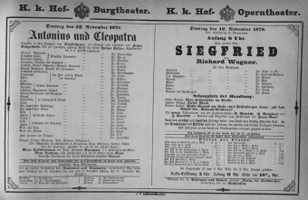 Theaterzettel (Oper und Burgtheater in Wien) 18781112 Seite: 1