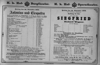Theaterzettel (Oper und Burgtheater in Wien) 18781115 Seite: 1