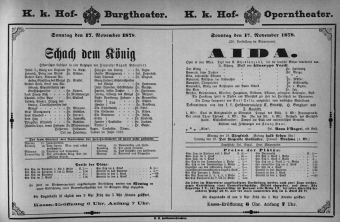 Theaterzettel (Oper und Burgtheater in Wien) 18781117 Seite: 1