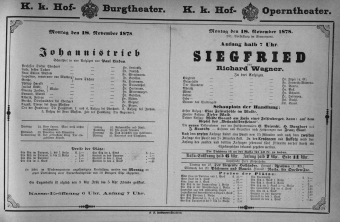 Theaterzettel (Oper und Burgtheater in Wien) 18781118 Seite: 1