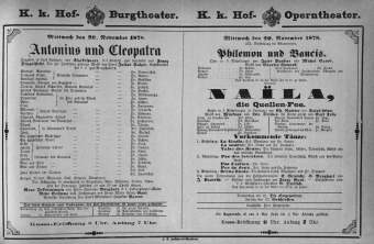 Theaterzettel (Oper und Burgtheater in Wien) 18781120 Seite: 1