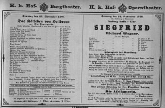Theaterzettel (Oper und Burgtheater in Wien) 18781124 Seite: 1