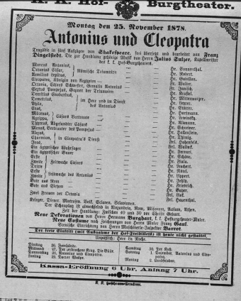 Theaterzettel (Oper und Burgtheater in Wien) 18781125 Seite: 1
