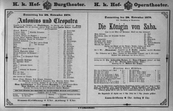 Theaterzettel (Oper und Burgtheater in Wien) 18781128 Seite: 1