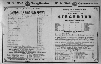 Theaterzettel (Oper und Burgtheater in Wien) 18781201 Seite: 1