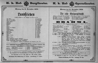 Theaterzettel (Oper und Burgtheater in Wien) 18781202 Seite: 1