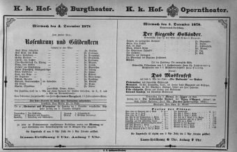 Theaterzettel (Oper und Burgtheater in Wien) 18781204 Seite: 1